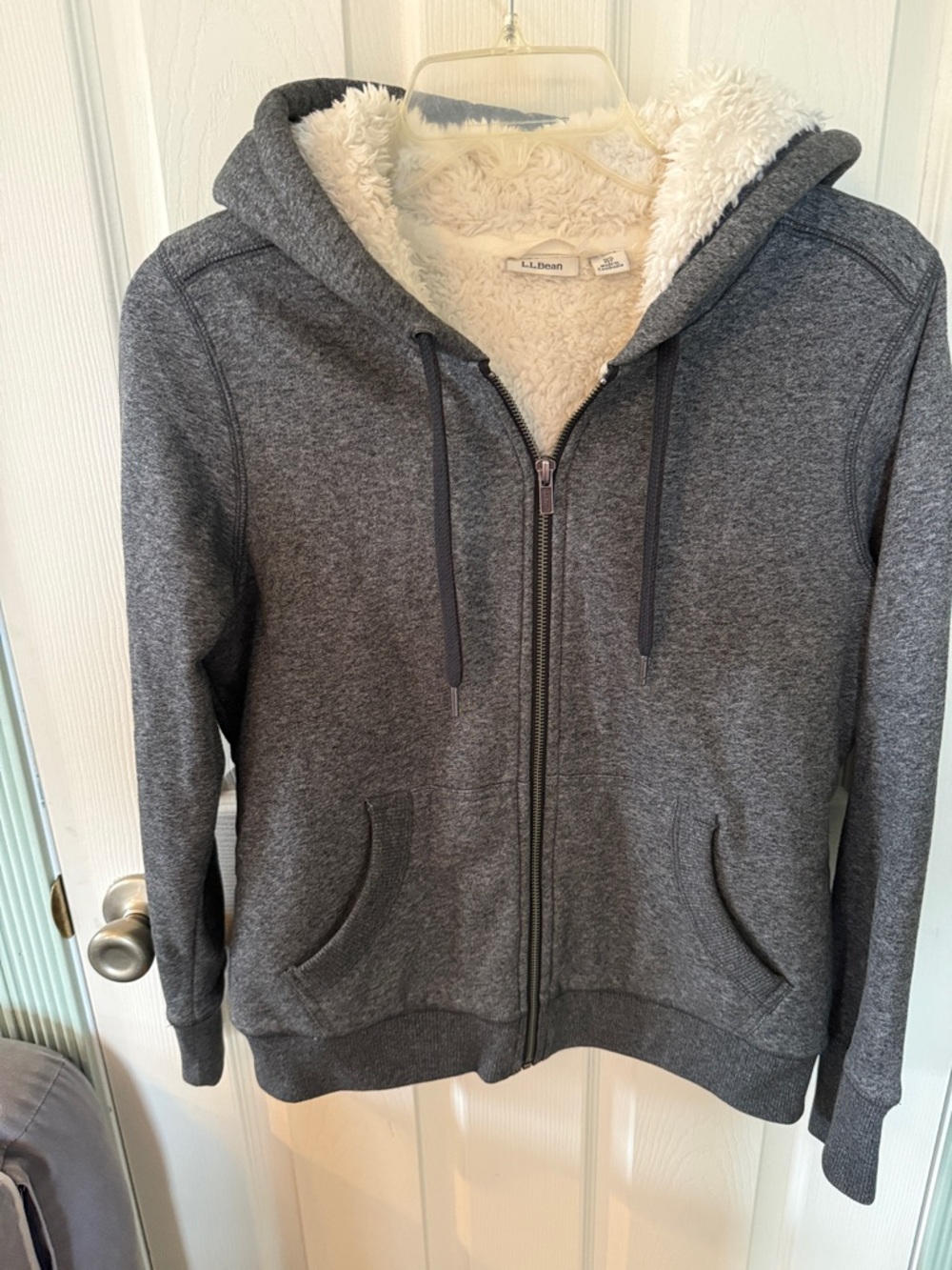 L.L. Bean Charcoal Gray Sherpa-Lined Zip Hoodie with Cream Lining